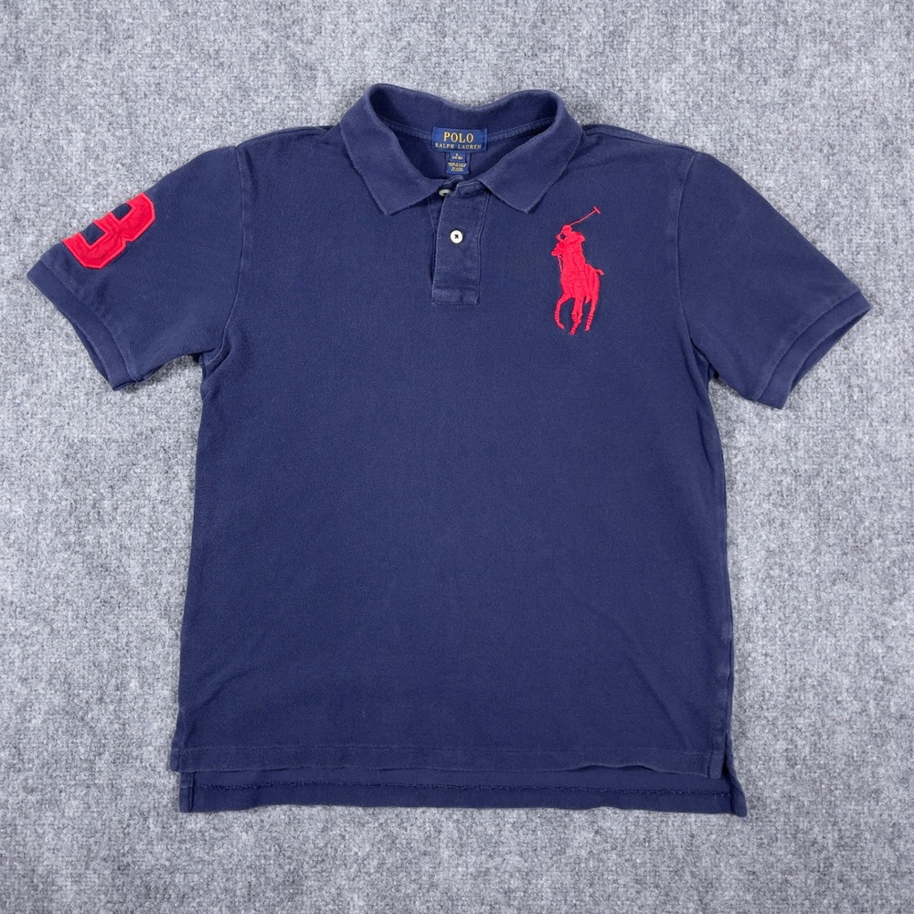 Polo Ralph Lauren Polo Shirt Boys L 14-16 Navy Blue Big Pony Short Sleeve